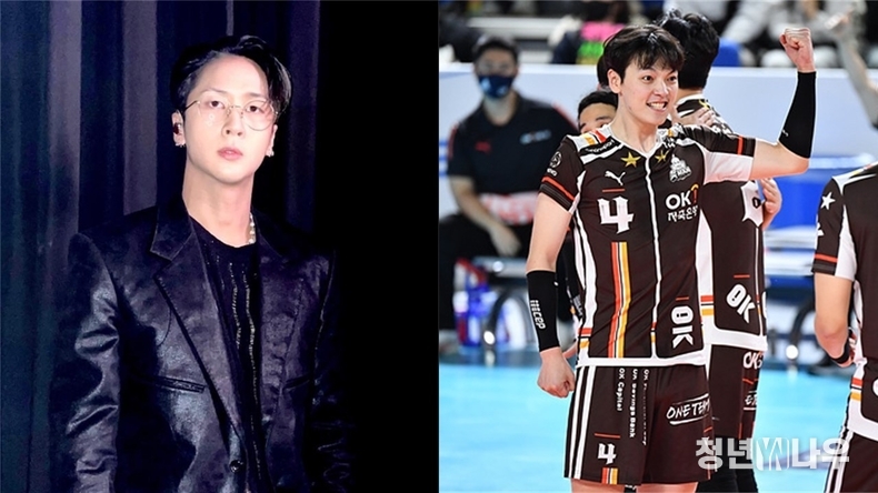 왼쪽부터 라비(30·본명 김원식), 조재성(28·OK금융그룹) (사진 출처 : 라비 인스타그램 캡처, 한국배구연맹)